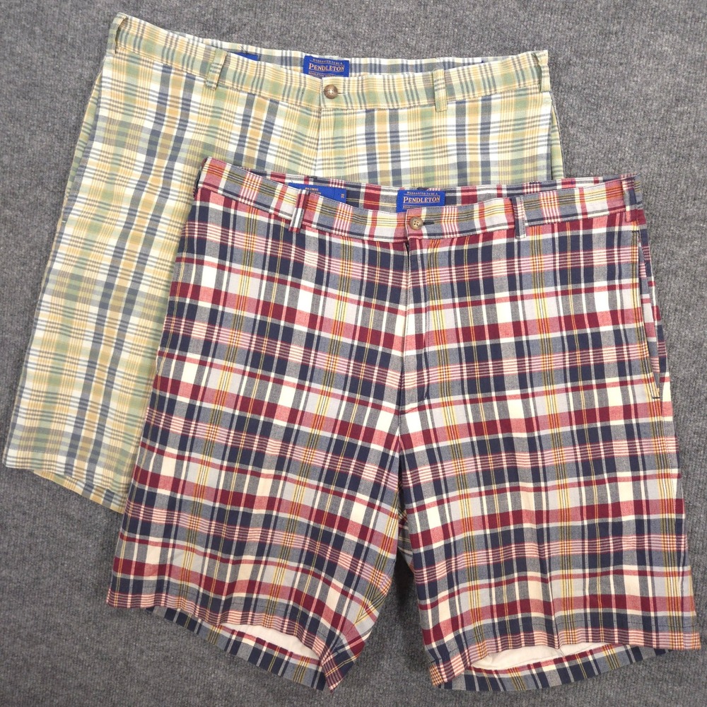 Lot of 2 Pendleton Shorts Mens 38 Multicolor Plaid Chinos Golf Preppy Casual